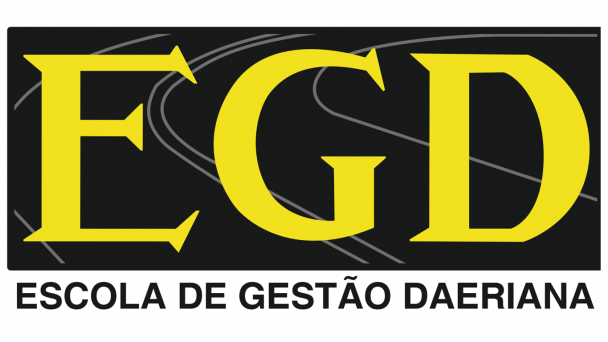 Logomarca da Escola de Gestão Daeriana, com as letras EGD em amarelo em fundo preto.