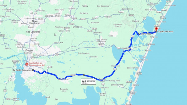 Mapa mostra o traçado percorrido pelas linhas especiais de ônibus de Porto Alegre para o Litoral Norte